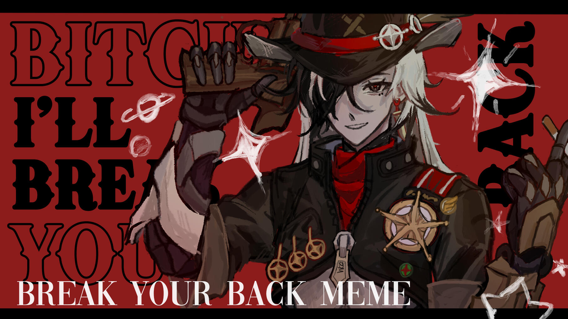 Fully rendered Boothill bust-up (Youtube thumbnail) - plain background with text and sparkles