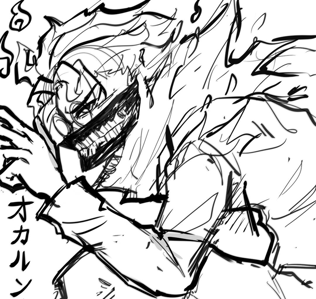 Okarun bust-up clean sketch (lineart) - plain/no background