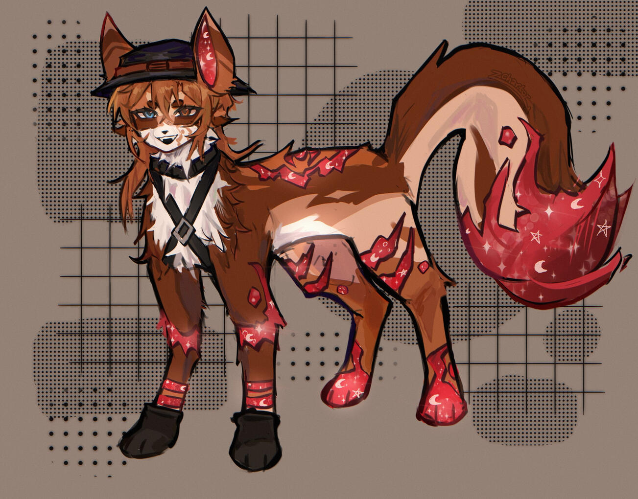 Fully rendered fullbody for Soukokuu/Skyrui on artfight -abstract background - feral